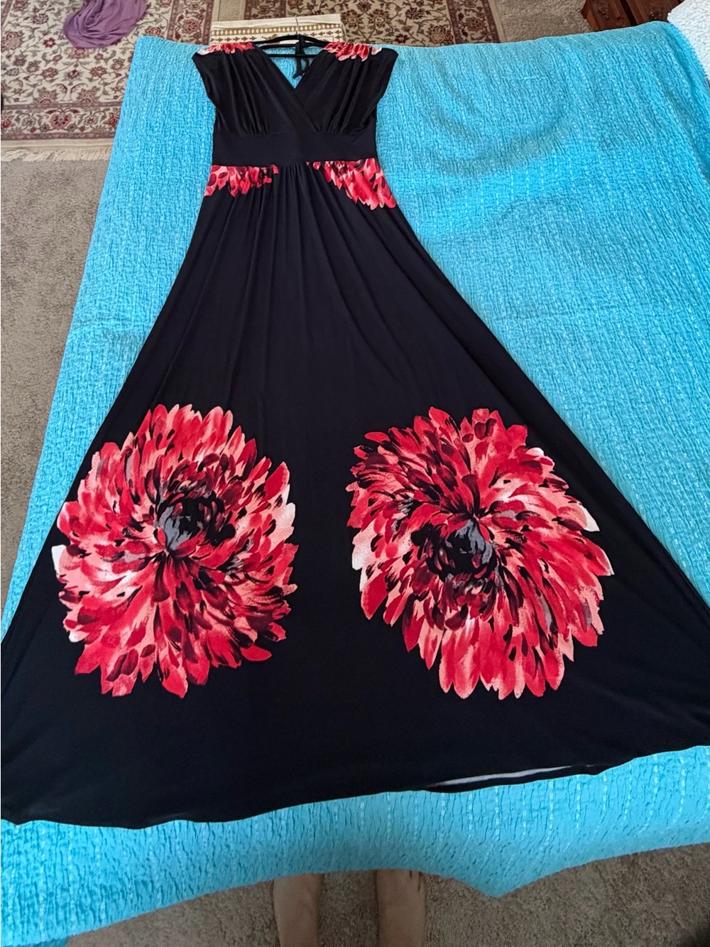 Matrushka Black Maxi Dress w Red Flowers